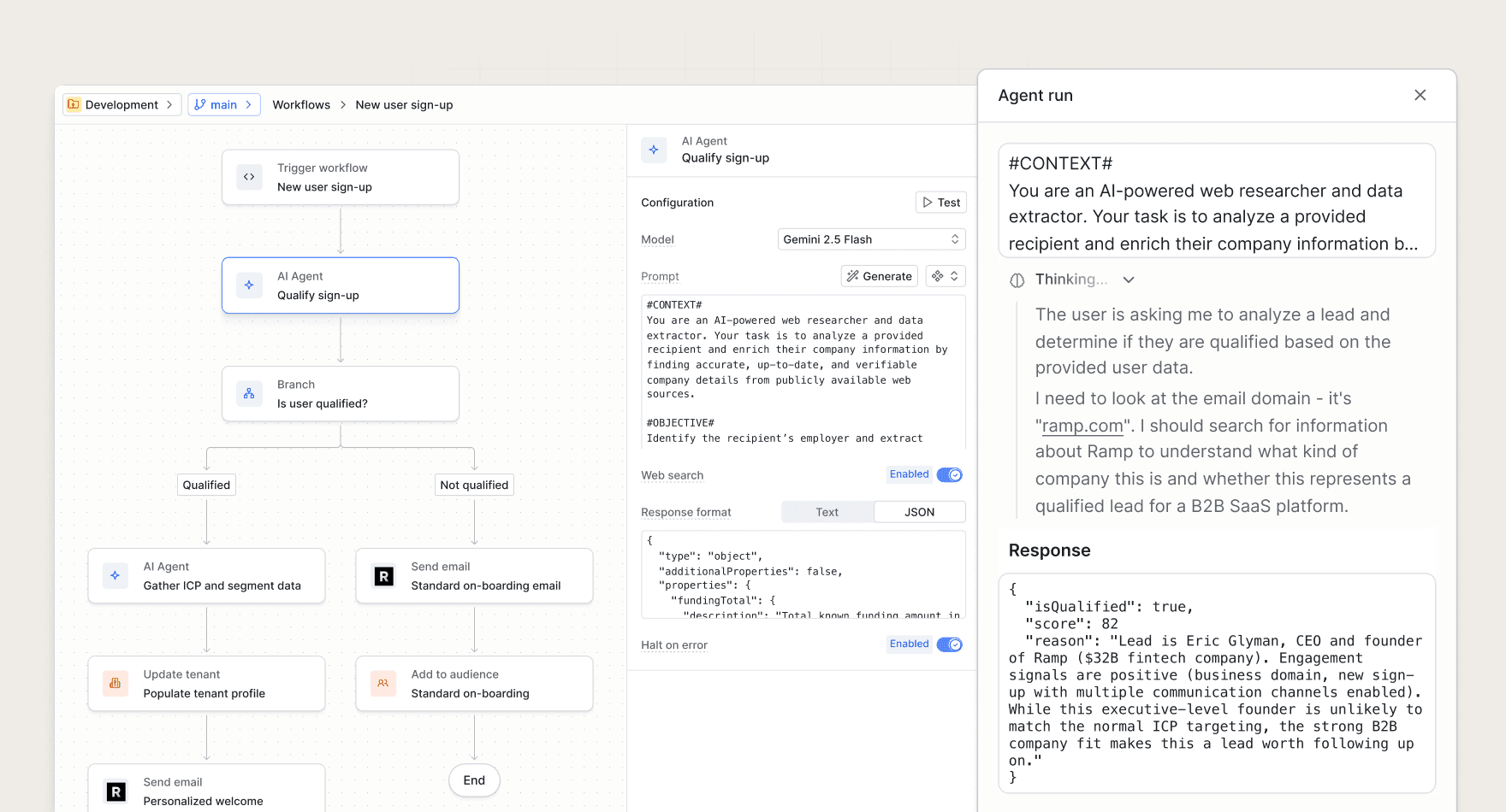 A workflow with an agent step